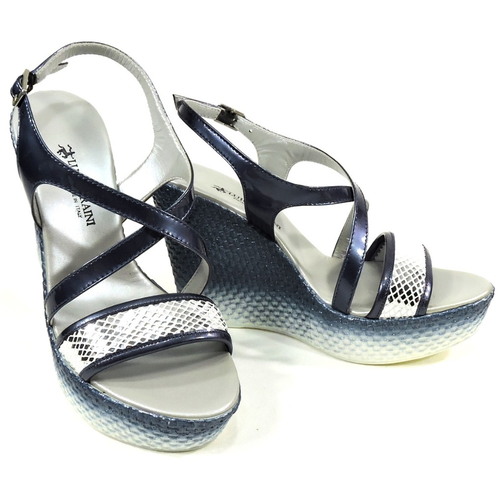 LUIGI TRAINI🇮🇹BLUE LEATHER PLATFORM SANDALS